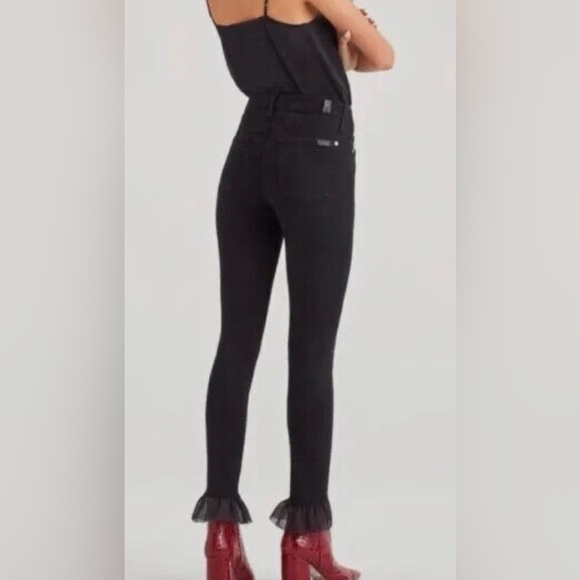 7 For All Mankind Blair Denim The Ankle Skinny Black Jeans w/Ruffle Hem NWT 25 - Picture 2 of 7